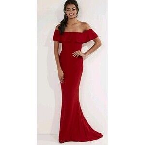 Studio 17 Formal Evening  Dress Size 4 Red Off Shoulder Tulip Skirt Style 12727